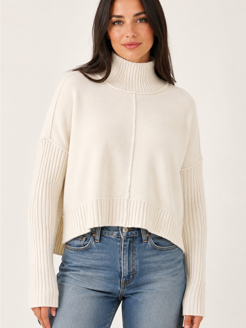 Maeve Anthropologie Ivory Wool Blend Oversized Turtleneck Sweater XSP